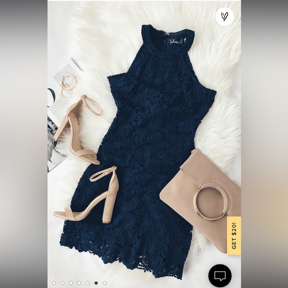 Lulus Love Poem Navy Blue Lace Dress - Picture 1 of 6